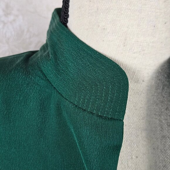 Safe Silk by Adrianna Papell Sz 6 Dark Green Silk Tunic Buttons Mandarin Collar - Picture 7 of 14